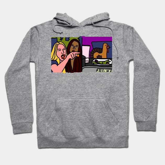 Woman Yelling at Cat Memes and Funny Thanksgiving Turkey Hoodie by ellenhenryart